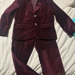Janie and Jack holiday boys Burgundy Velvet Suit set pants size 5 jacket size 4